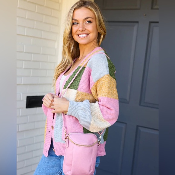 Checkered Patchwork Multi-Colored Knit Cardigan, Relaxed Fit, S & M - Picture 5 of 7